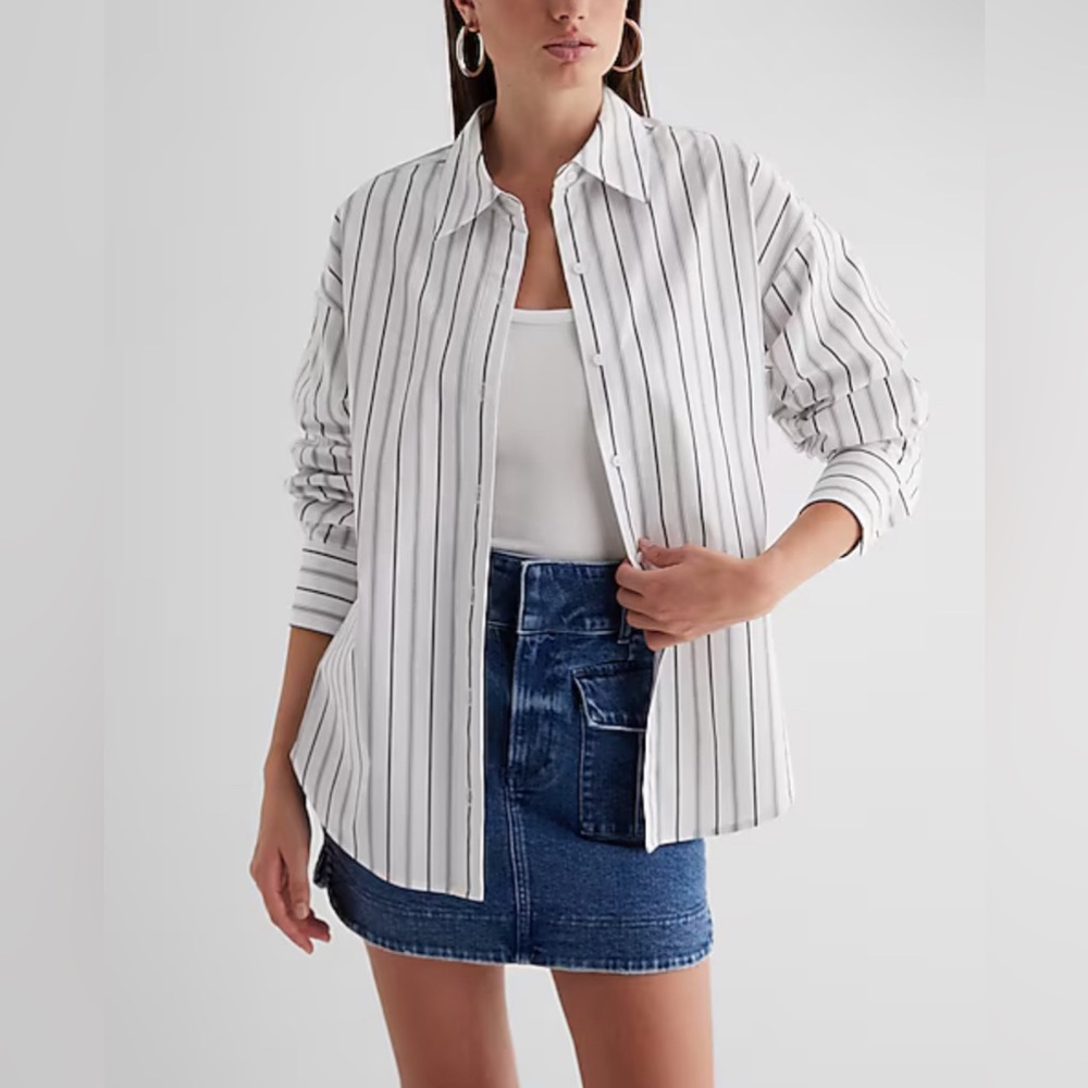 Express Poplin Striped Boyfriend Portofino Shirt